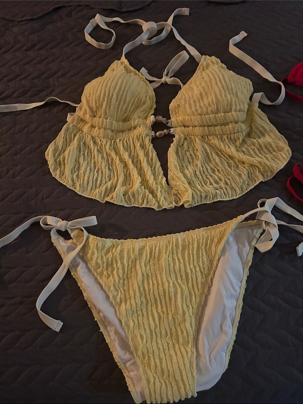 Women’s Yellow Textured Tie-Side Bikini Set